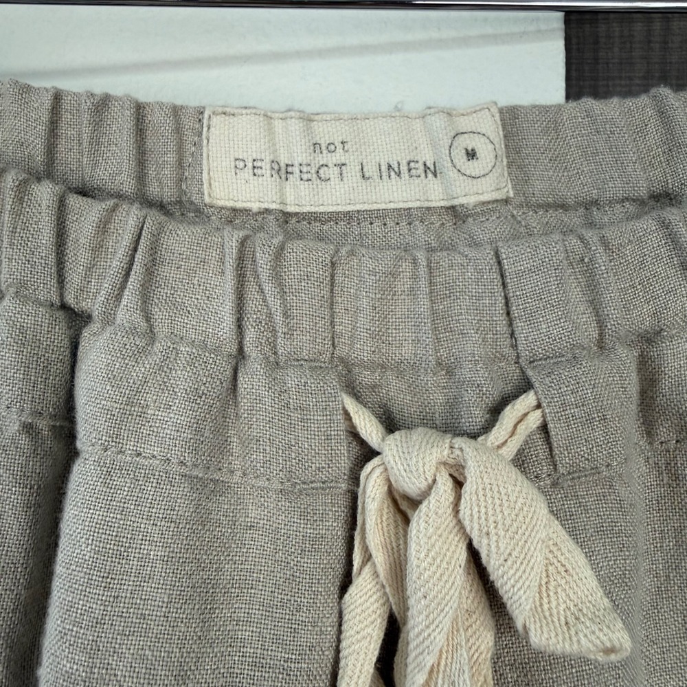 Not Perfect Linen Oat Milk Beige Athens Drawstring Linen Pants Size Medium‎ - Picture 12 of 13